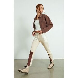 Pacsun Eco Tan Brown Paneled Mom Jeans Artsy High Waist‎ Tapered Boho Patchwork